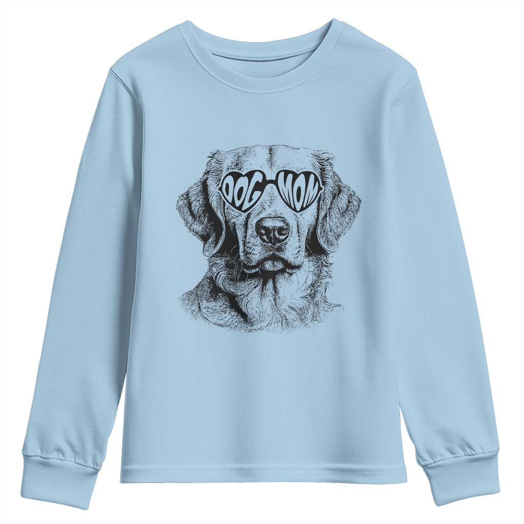 Funny Golden Retirever Dog Mom Youth Sweatshirt Heart Shaped Sunglasses TS11 Light Blue Print Your Wear