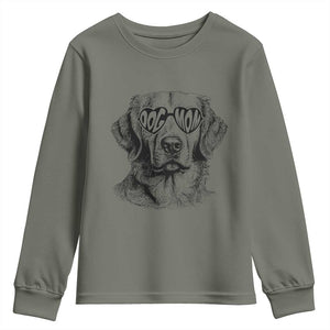 Funny Golden Retirever Dog Mom Youth Sweatshirt Heart Shaped Sunglasses TS11 Military Green Print Your Wear