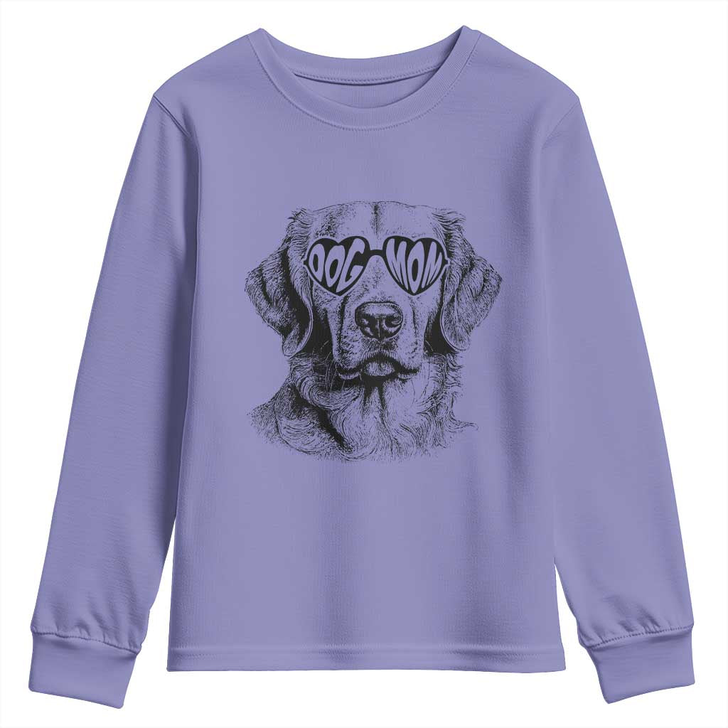 Funny Golden Retirever Dog Mom Youth Sweatshirt Heart Shaped Sunglasses TS11 Violet Print Your Wear
