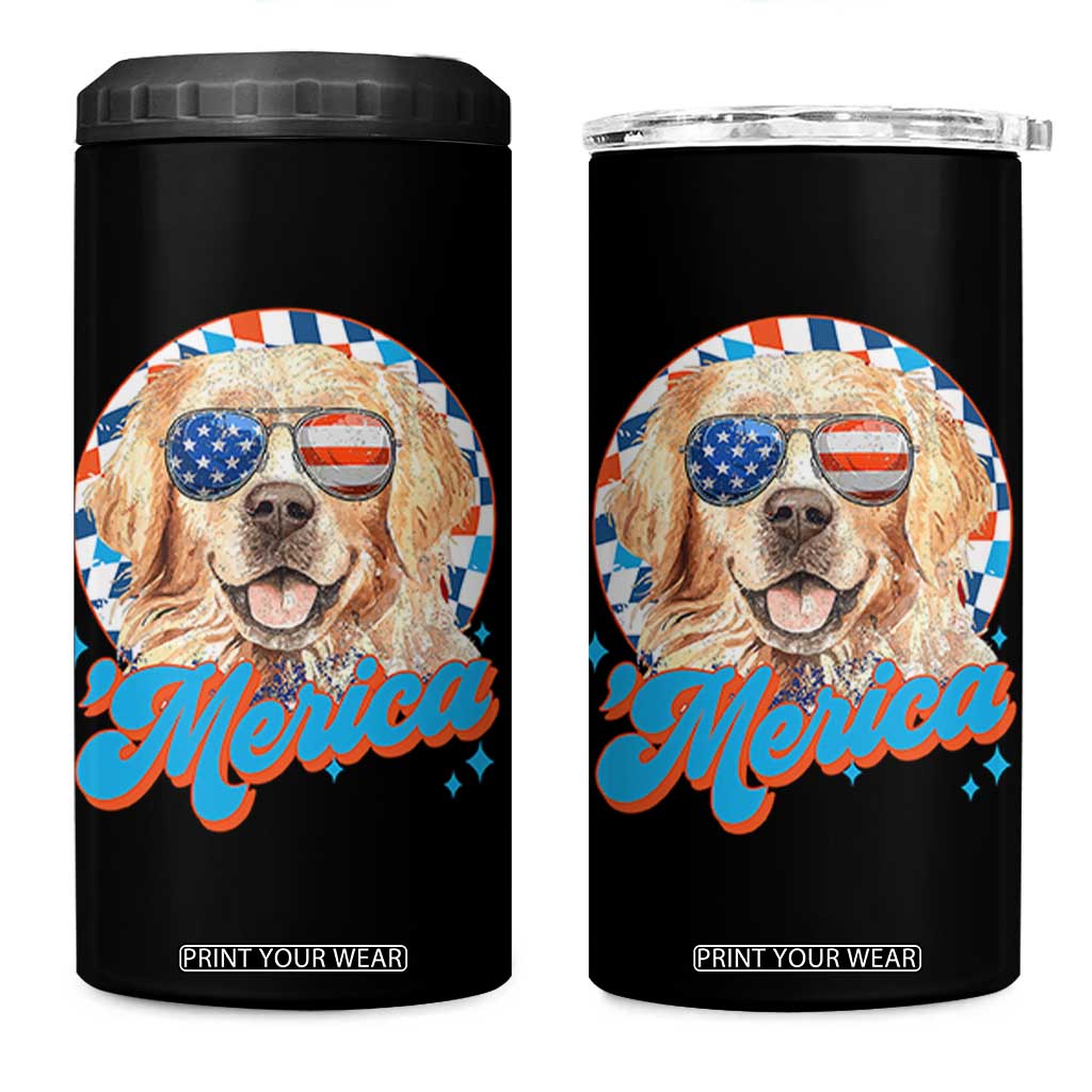 Funny Golden Retriever Merica 4 in 1 Can Cooler Tumbler 4th of July Dog Mom Dad Patriotic USA Retro 90s TS10 One Size: 16 oz Black Print Your Wear