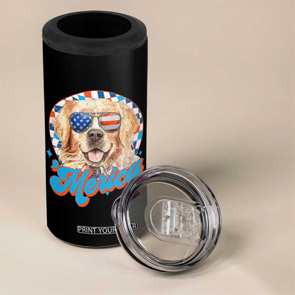 Funny Golden Retriever Merica 4 in 1 Can Cooler Tumbler 4th of July Dog Mom Dad Patriotic USA Retro 90s TS10 Print Your Wear