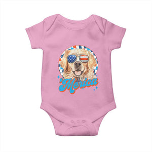 Funny Golden Retriever Merica Baby Onesie 4th of July Dog Mom Dad Patriotic USA Retro 90s TS10 Light Pink Print Your Wear