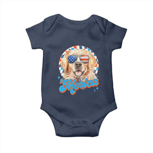 Funny Golden Retriever Merica Baby Onesie 4th of July Dog Mom Dad Patriotic USA Retro 90s TS10 Navy Print Your Wear