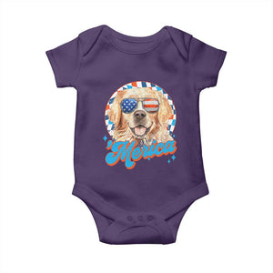 Funny Golden Retriever Merica Baby Onesie 4th of July Dog Mom Dad Patriotic USA Retro 90s TS10 Purple Print Your Wear