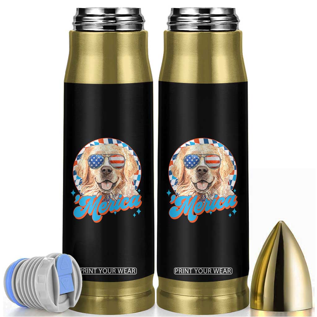 Funny Golden Retriever Merica Bullet Tumbler 4th of July Dog Mom Dad Patriotic USA Retro 90s TS10 Black Print Your Wear