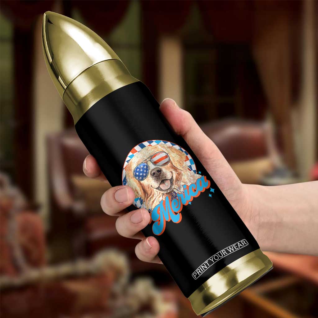 Funny Golden Retriever Merica Bullet Tumbler 4th of July Dog Mom Dad Patriotic USA Retro 90s TS10 Print Your Wear