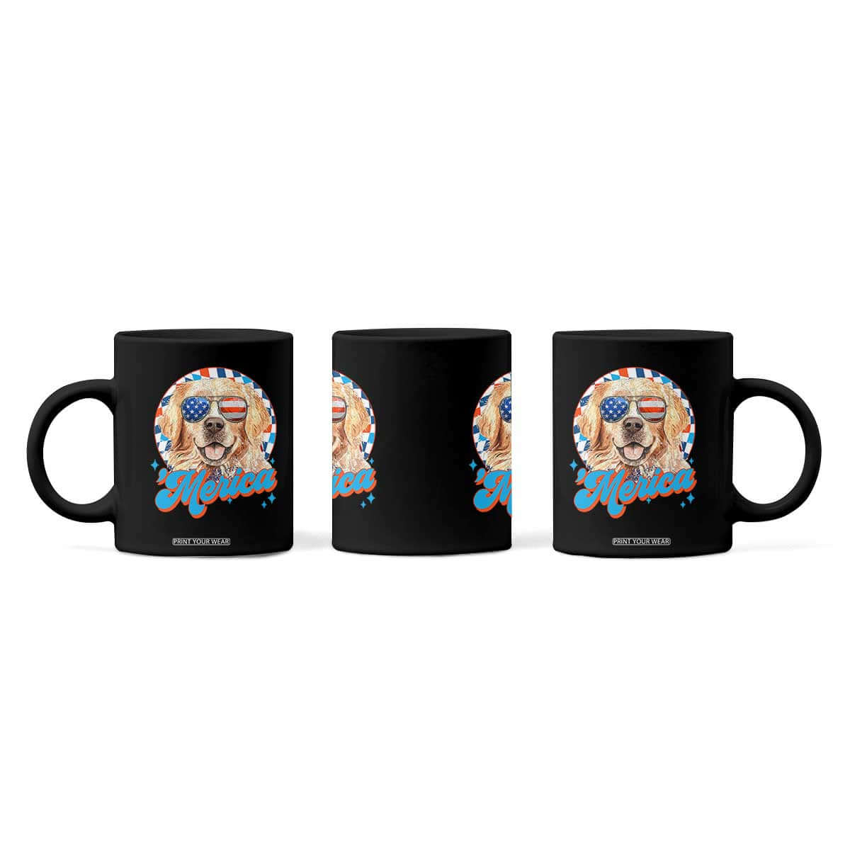 Funny Golden Retriever Merica Coffee Mug 4th of July Dog Mom Dad Patriotic USA Retro 90s TS10 Print Your Wear