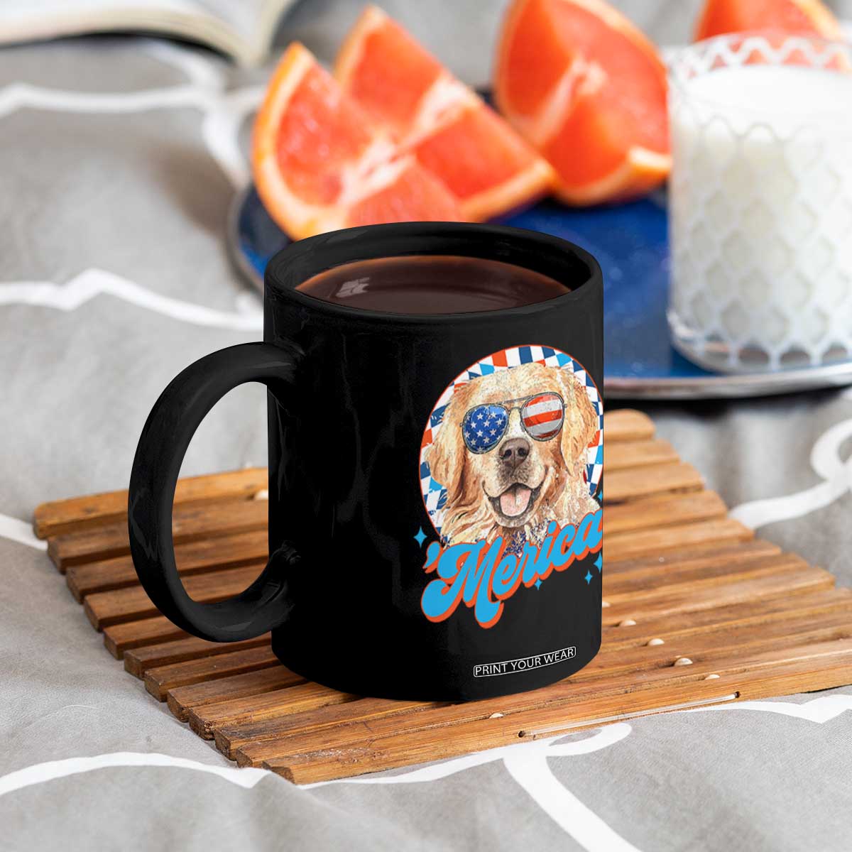 Funny Golden Retriever Merica Coffee Mug 4th of July Dog Mom Dad Patriotic USA Retro 90s TS10 Print Your Wear