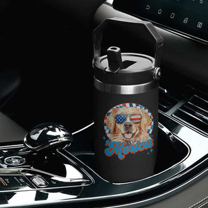 Funny Golden Retriever Merica Flip Straw Tumbler 4th of July Dog Mom Dad Patriotic USA Retro 90s TS10 Print Your Wear
