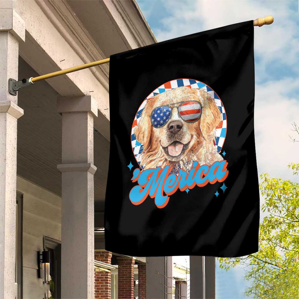 Funny Golden Retriever Merica Garden Flag 4th of July Dog Mom Dad Patriotic USA Retro 90s TS10 Print Your Wear