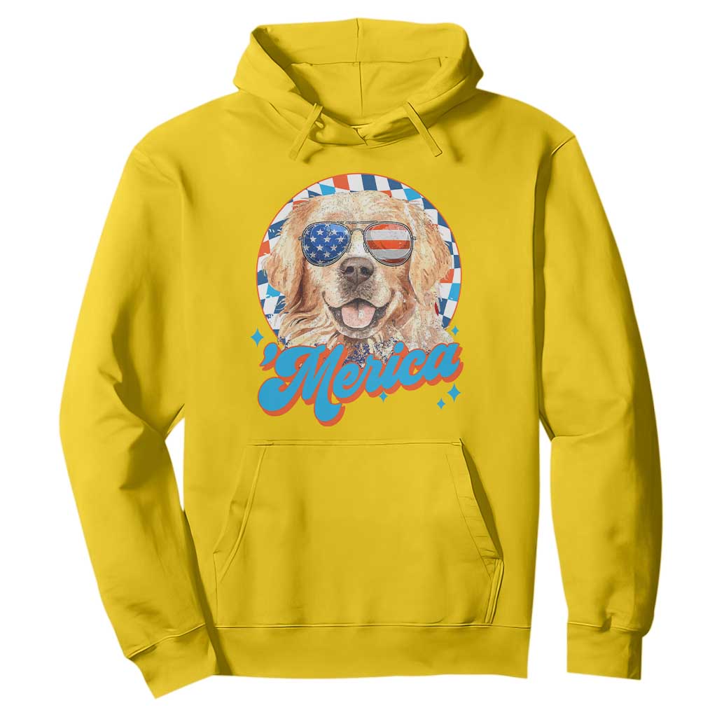 Funny Golden Retriever Merica Hoodie 4th of July Dog Mom Dad Patriotic USA Retro 90s TS10 Daisy Print Your Wear