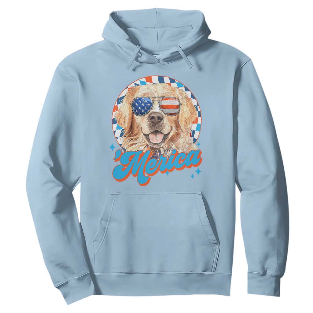 Funny Golden Retriever Merica Hoodie 4th of July Dog Mom Dad Patriotic USA Retro 90s TS10 Light Blue Print Your Wear