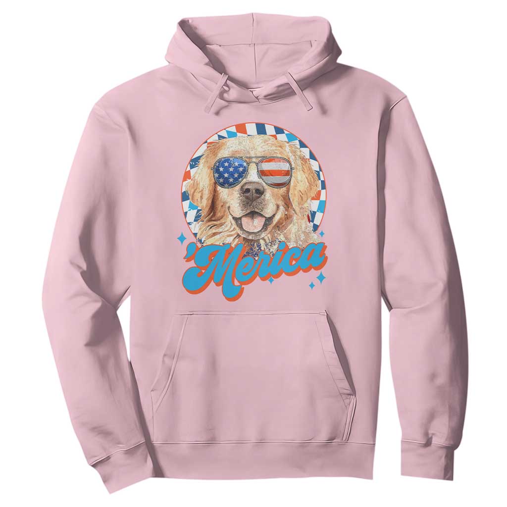 Funny Golden Retriever Merica Hoodie 4th of July Dog Mom Dad Patriotic USA Retro 90s TS10 Light Pink Print Your Wear