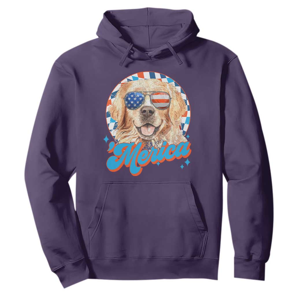 Funny Golden Retriever Merica Hoodie 4th of July Dog Mom Dad Patriotic USA Retro 90s TS10 Purple Print Your Wear