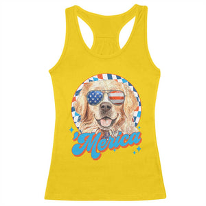 Funny Golden Retriever Merica Racerback Tank Top 4th of July Dog Mom Dad Patriotic USA Retro 90s TS10 Daisy Print Your Wear