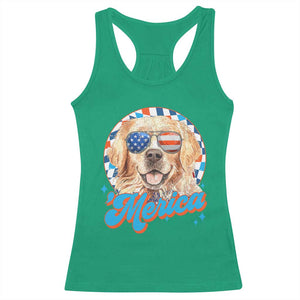 Funny Golden Retriever Merica Racerback Tank Top 4th of July Dog Mom Dad Patriotic USA Retro 90s TS10 Irish Green Print Your Wear