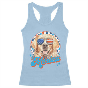 Funny Golden Retriever Merica Racerback Tank Top 4th of July Dog Mom Dad Patriotic USA Retro 90s TS10 Light Blue Print Your Wear