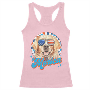 Funny Golden Retriever Merica Racerback Tank Top 4th of July Dog Mom Dad Patriotic USA Retro 90s TS10 Light Pink Print Your Wear