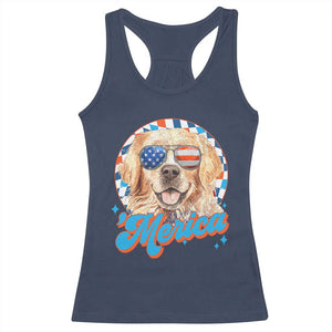 Funny Golden Retriever Merica Racerback Tank Top 4th of July Dog Mom Dad Patriotic USA Retro 90s TS10 Navy Print Your Wear