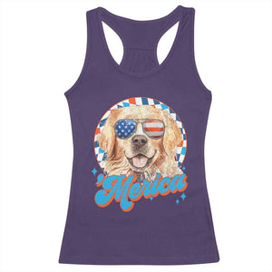 Funny Golden Retriever Merica Racerback Tank Top 4th of July Dog Mom Dad Patriotic USA Retro 90s TS10 Purple Print Your Wear