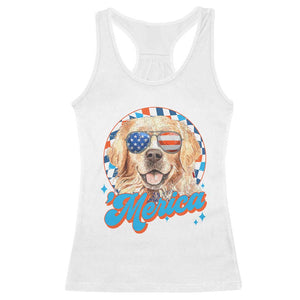 Funny Golden Retriever Merica Racerback Tank Top 4th of July Dog Mom Dad Patriotic USA Retro 90s TS10 White Print Your Wear