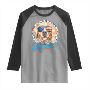 Funny Golden Retriever Merica Raglan Shirt 4th of July Dog Mom Dad Patriotic USA Retro 90s TS10 Sport Gray Black Print Your Wear