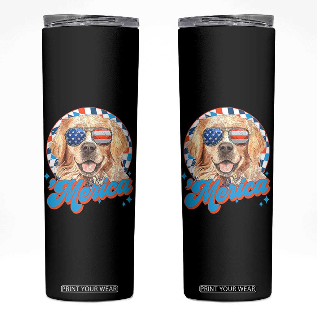 Funny Golden Retriever Merica Skinny Tumbler 4th of July Dog Mom Dad Patriotic USA Retro 90s TS10 Black Print Your Wear