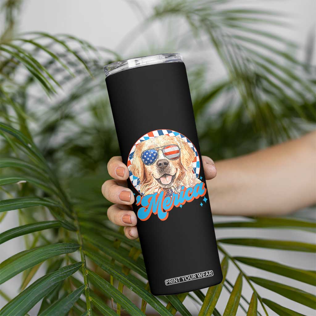 Funny Golden Retriever Merica Skinny Tumbler 4th of July Dog Mom Dad Patriotic USA Retro 90s TS10 Print Your Wear