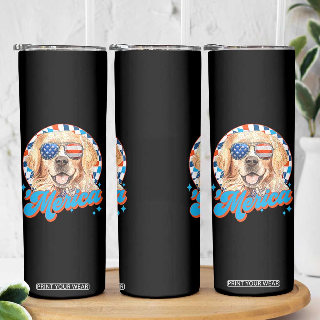 Funny Golden Retriever Merica Skinny Tumbler 4th of July Dog Mom Dad Patriotic USA Retro 90s TS10 Print Your Wear