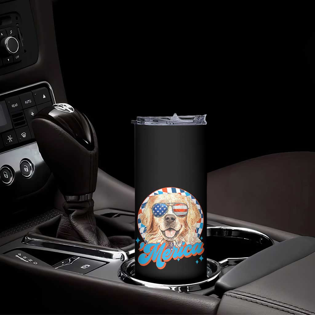 Funny Golden Retriever Merica Skinny Tumbler 4th of July Dog Mom Dad Patriotic USA Retro 90s TS10 Print Your Wear