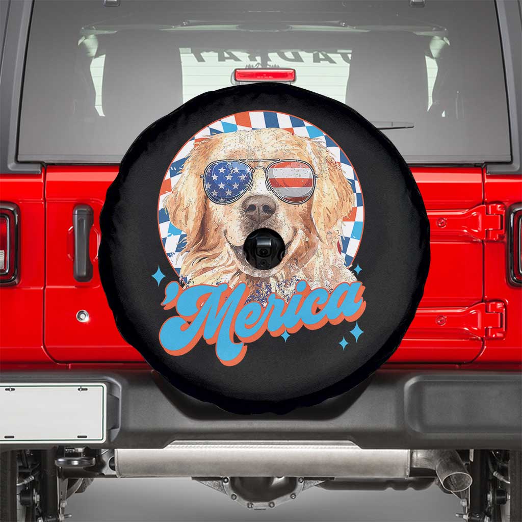 Funny Golden Retriever Merica Spare Tire Cover 4th of July Dog Mom Dad Patriotic USA Retro 90s TS10 Black Print Your Wear