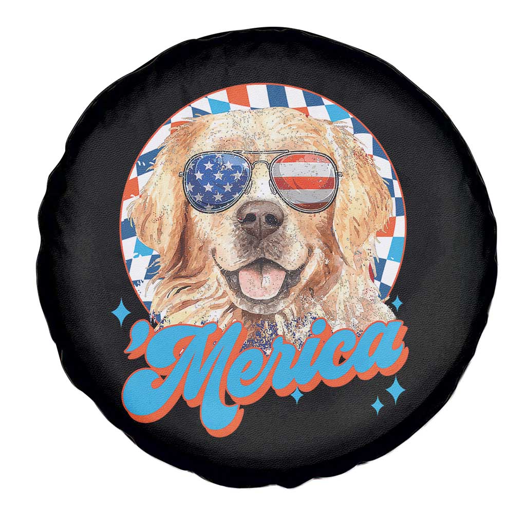 Funny Golden Retriever Merica Spare Tire Cover 4th of July Dog Mom Dad Patriotic USA Retro 90s TS10 Print Your Wear