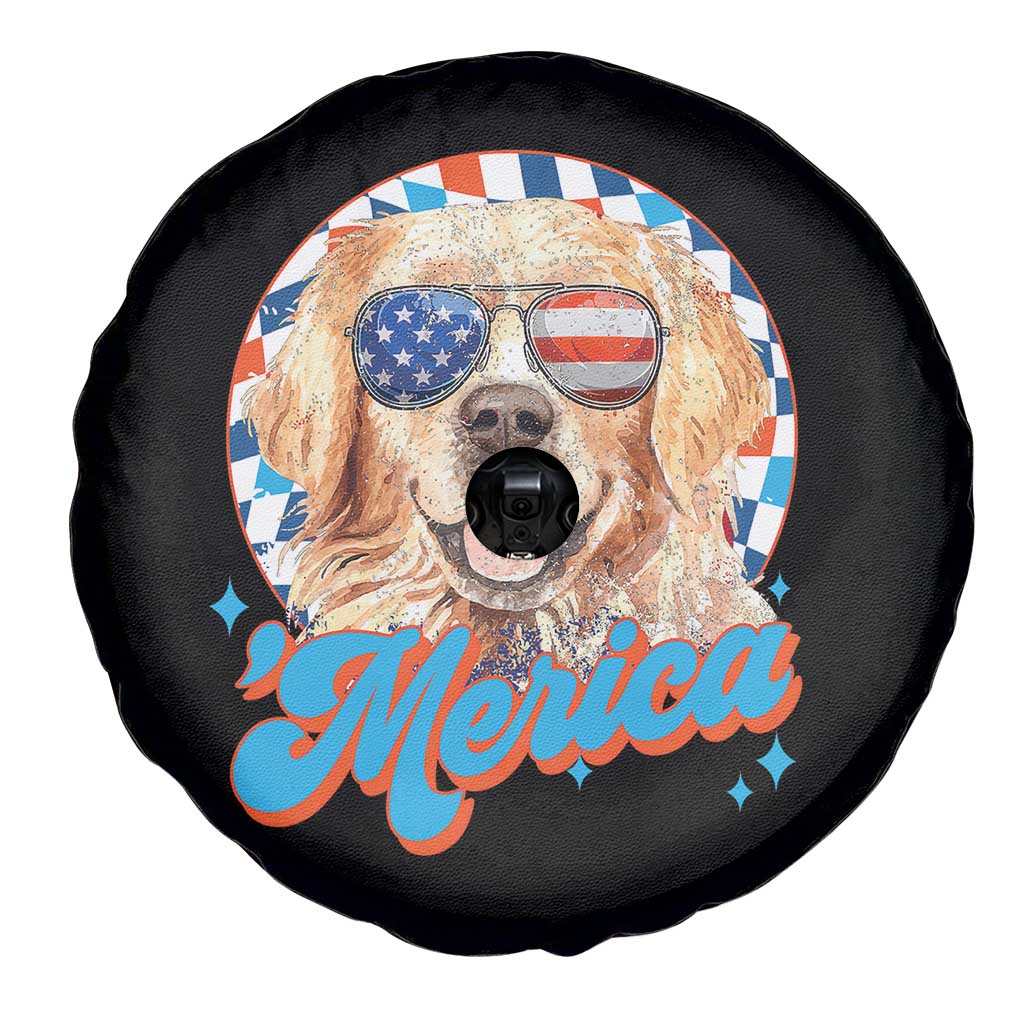 Funny Golden Retriever Merica Spare Tire Cover 4th of July Dog Mom Dad Patriotic USA Retro 90s TS10 Print Your Wear