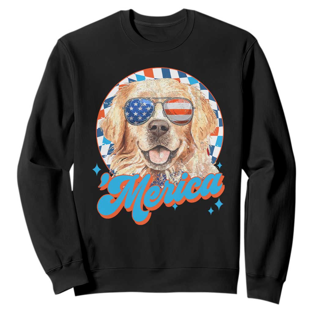 Funny Golden Retriever Merica Sweatshirt 4th of July Dog Mom Dad Patriotic USA Retro 90s TS10 Black Print Your Wear