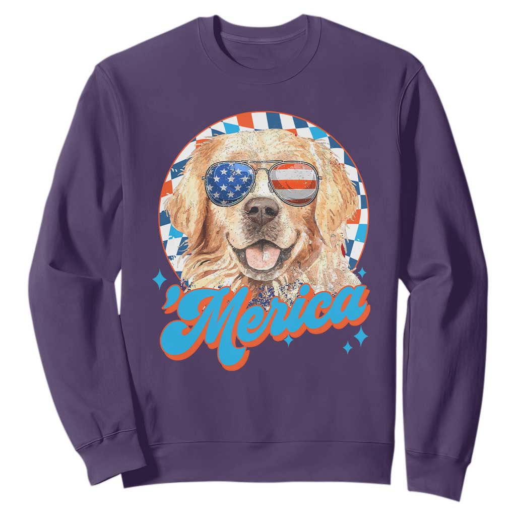 Funny Golden Retriever Merica Sweatshirt 4th of July Dog Mom Dad Patriotic USA Retro 90s TS10 Purple Print Your Wear