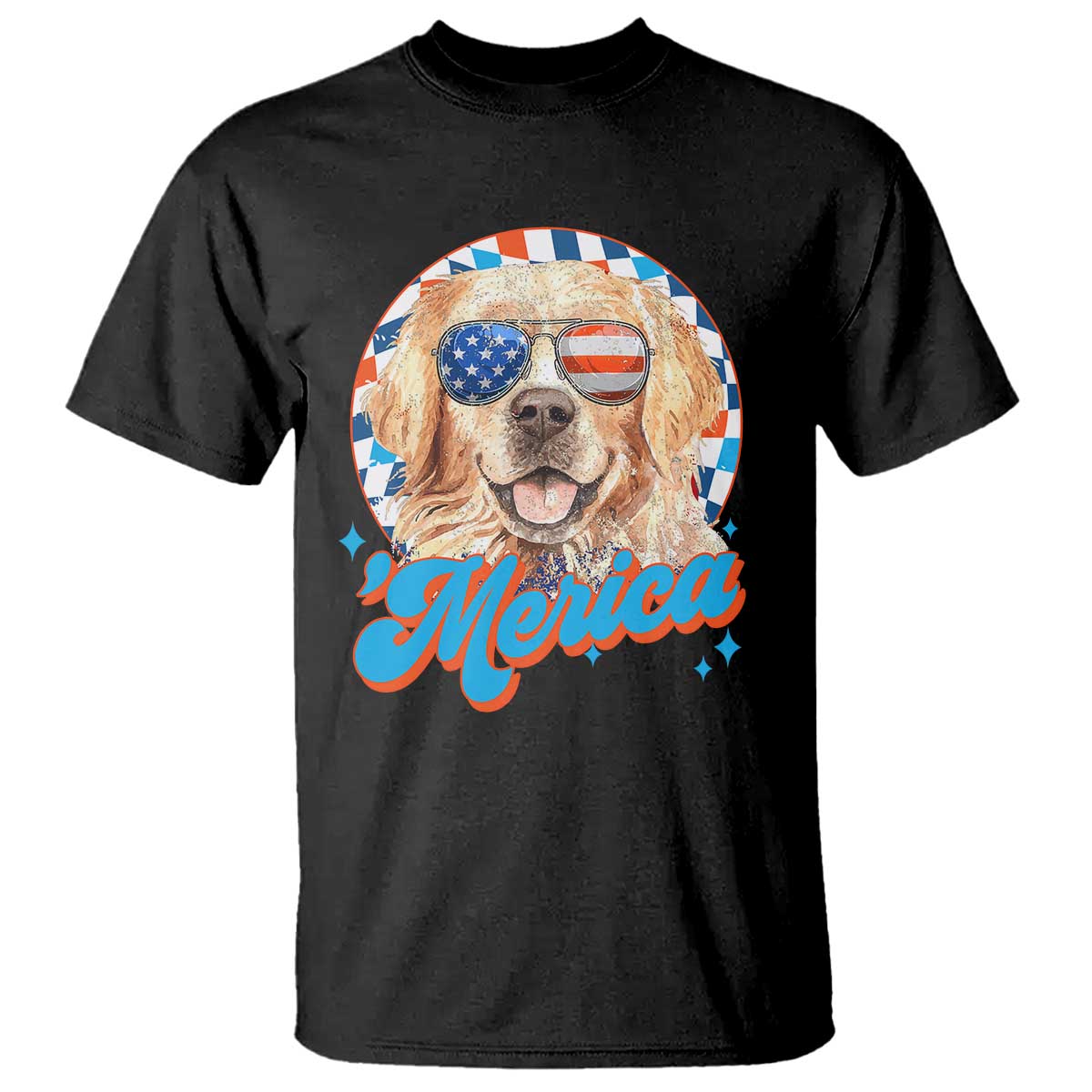 Funny Golden Retriever Merica T Shirt 4th of July Dog Mom Dad Patriotic USA Retro 90s TS10 Black Print Your Wear