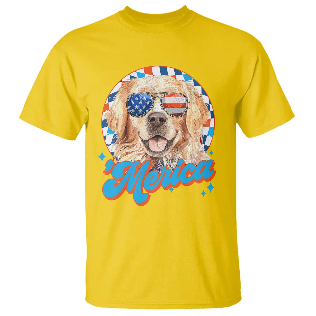 Funny Golden Retriever Merica T Shirt 4th of July Dog Mom Dad Patriotic USA Retro 90s TS10 Daisy Print Your Wear
