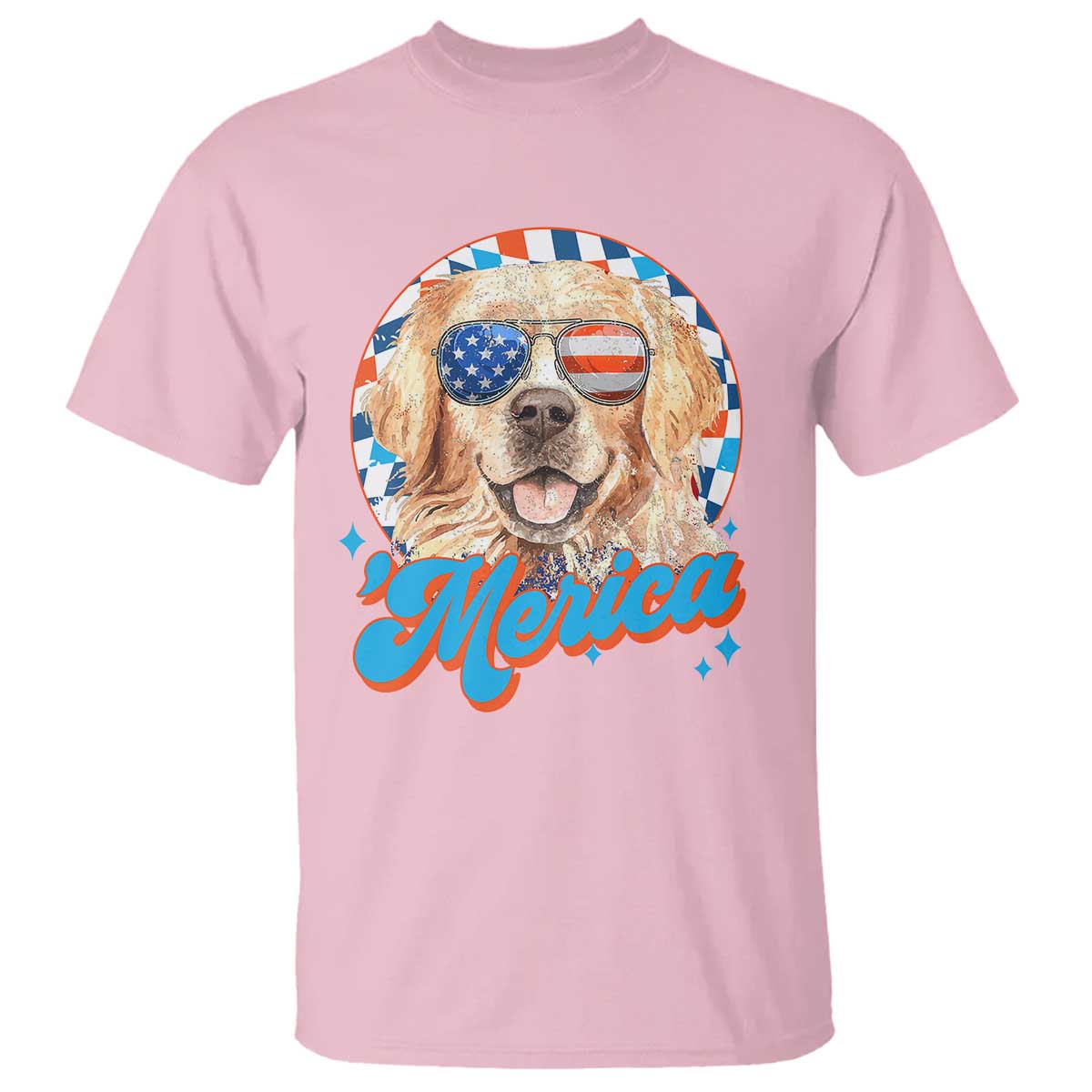 Funny Golden Retriever Merica T Shirt 4th of July Dog Mom Dad Patriotic USA Retro 90s TS10 Light Pink Print Your Wear