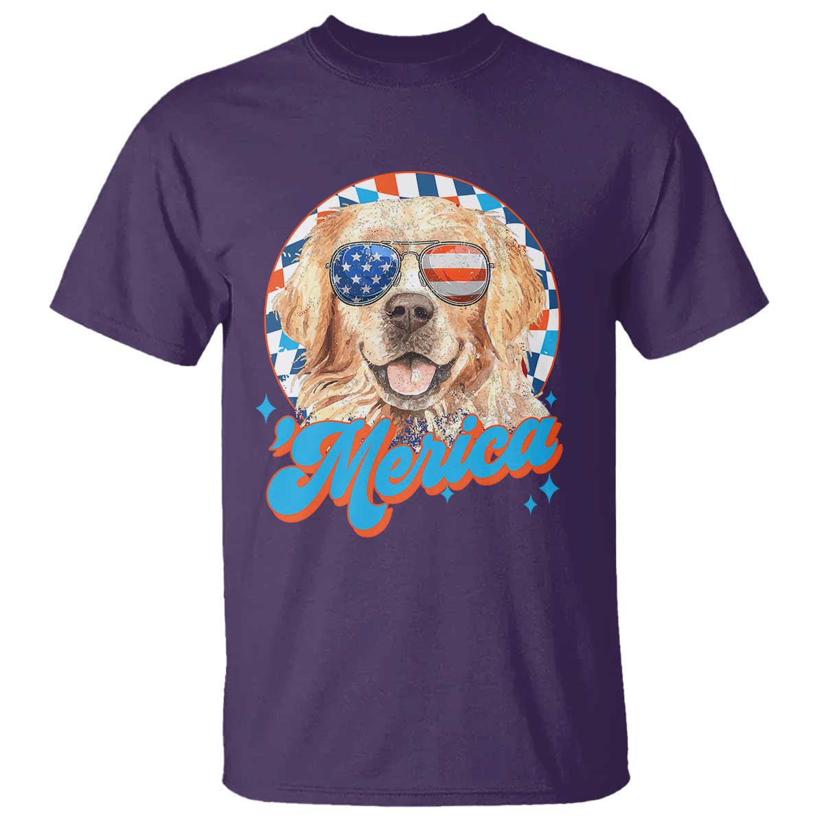 Funny Golden Retriever Merica T Shirt 4th of July Dog Mom Dad Patriotic USA Retro 90s TS10 Purple Print Your Wear