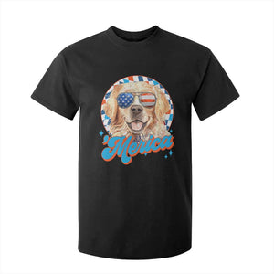Funny Golden Retriever Merica T Shirt For Kid 4th of July Dog Mom Dad Patriotic USA Retro 90s TS10 Black Print Your Wear