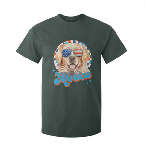 Funny Golden Retriever Merica T Shirt For Kid 4th of July Dog Mom Dad Patriotic USA Retro 90s TS10 Dark Forest Green Print Your Wear