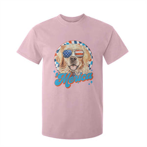 Funny Golden Retriever Merica T Shirt For Kid 4th of July Dog Mom Dad Patriotic USA Retro 90s TS10 Light Pink Print Your Wear