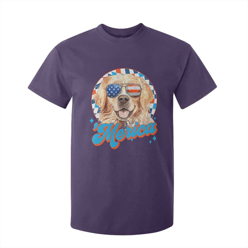 Funny Golden Retriever Merica T Shirt For Kid 4th of July Dog Mom Dad Patriotic USA Retro 90s TS10 Purple Print Your Wear
