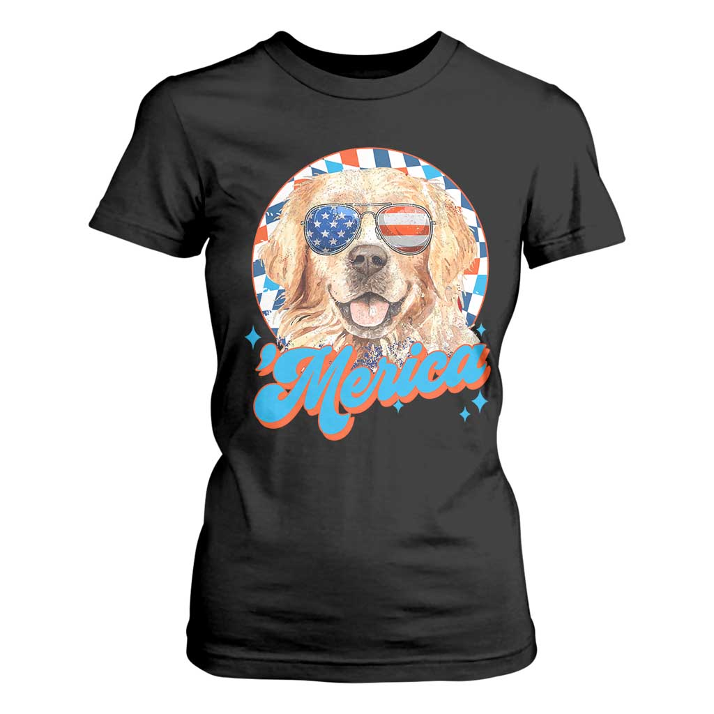 Funny Golden Retriever Merica T Shirt For Women 4th of July Dog Mom Dad Patriotic USA Retro 90s TS10 Black Print Your Wear