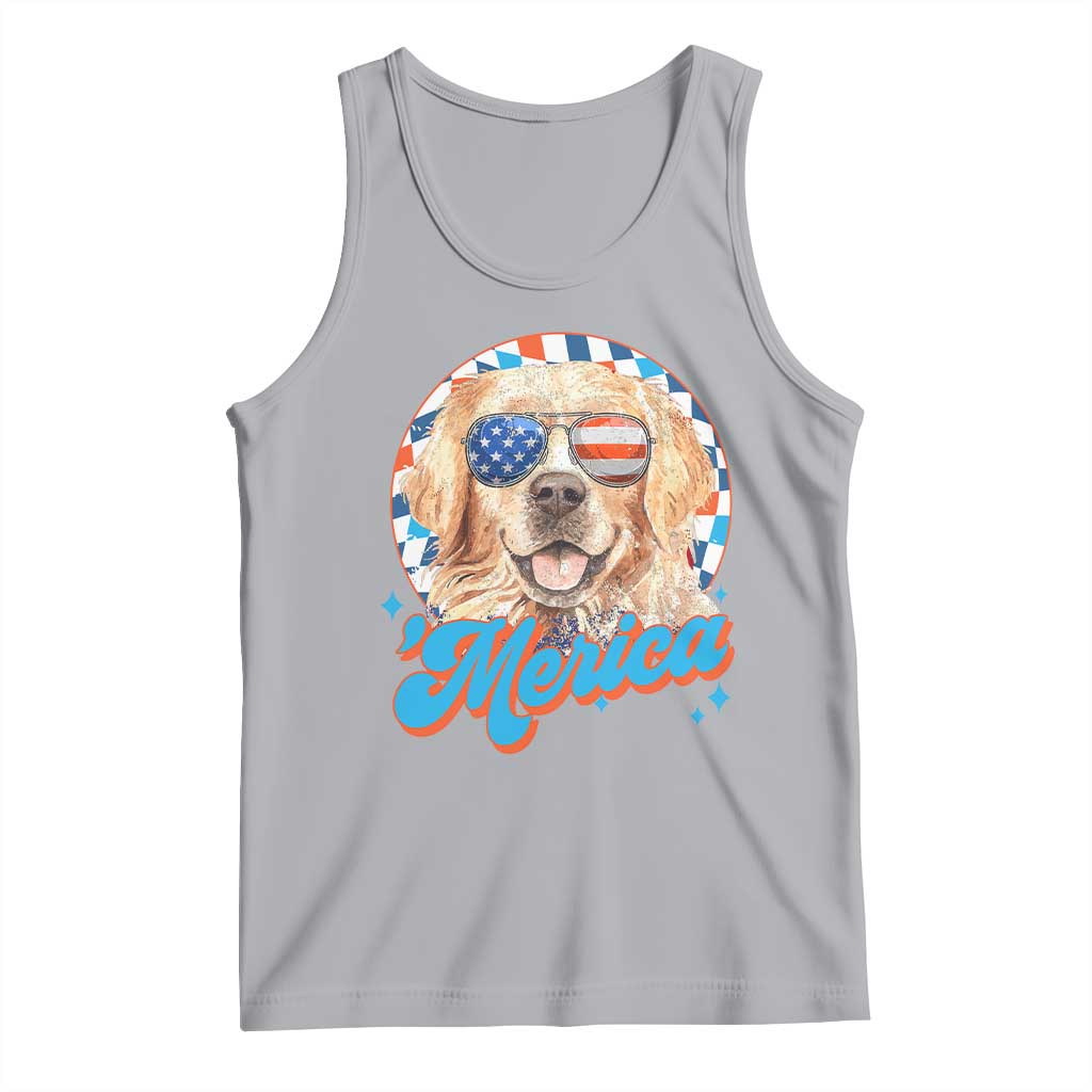 Funny Golden Retriever Merica Tank Top 4th of July Dog Mom Dad Patriotic USA Retro 90s TS10 Athletic Heather Print Your Wear