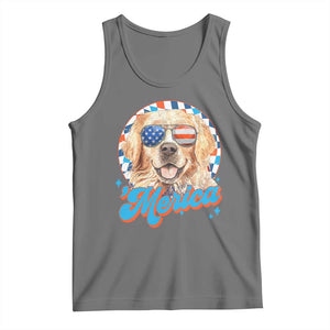 Funny Golden Retriever Merica Tank Top 4th of July Dog Mom Dad Patriotic USA Retro 90s TS10 Black Heather Print Your Wear