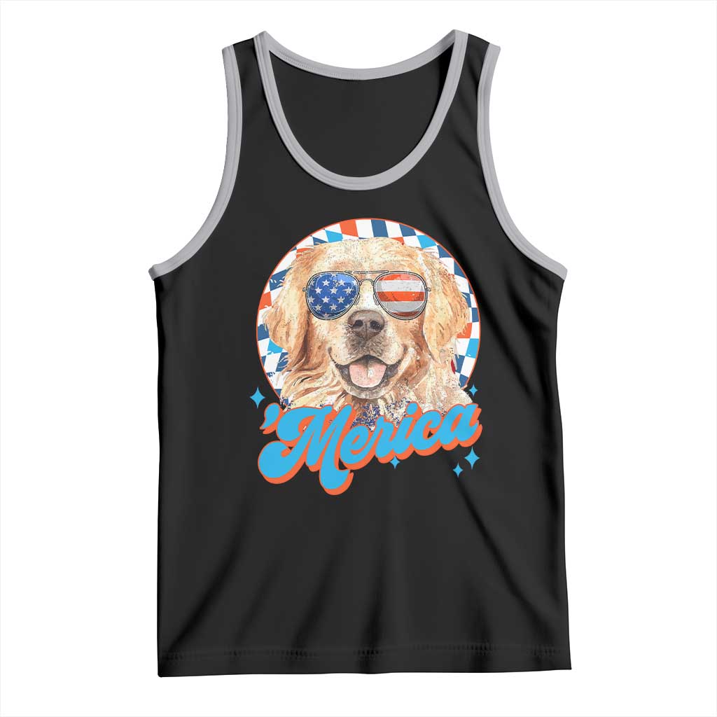Funny Golden Retriever Merica Tank Top 4th of July Dog Mom Dad Patriotic USA Retro 90s TS10 Black Athletic Heather Print Your Wear