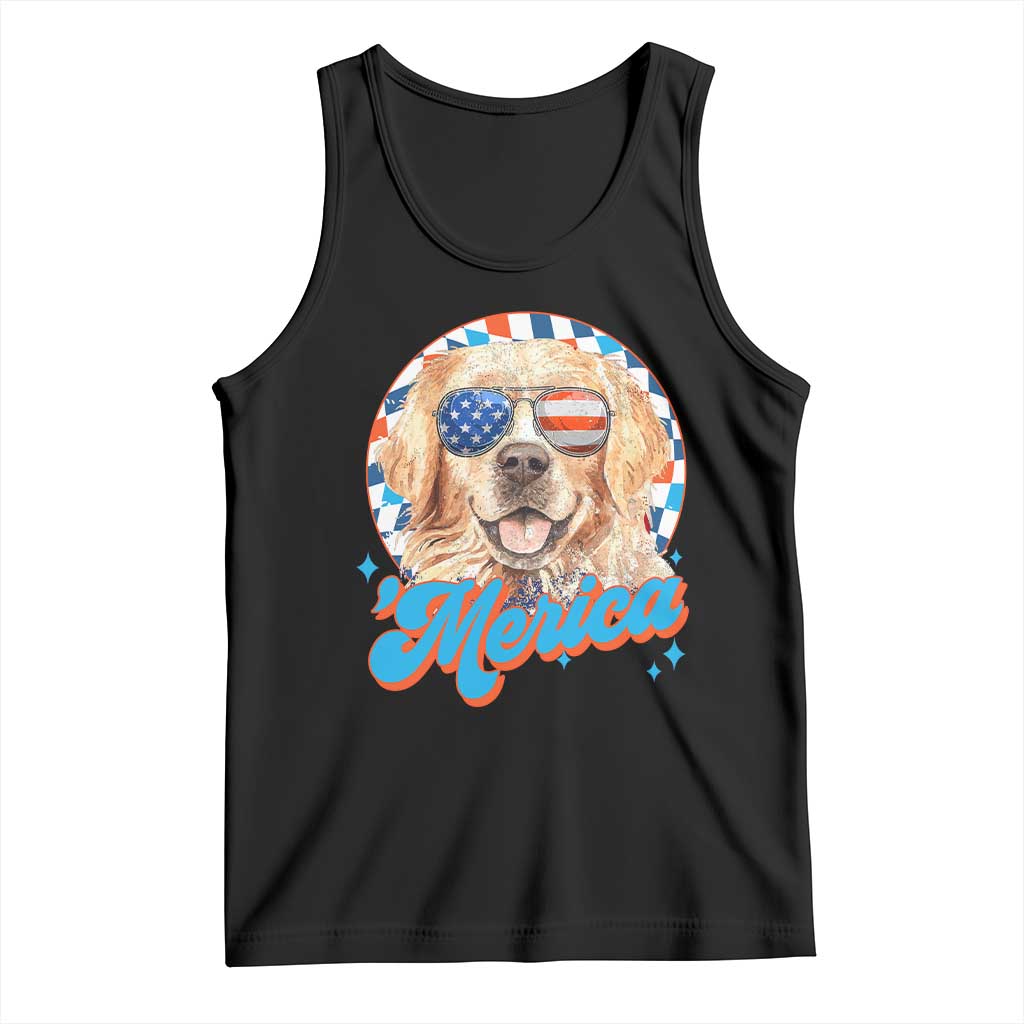 Funny Golden Retriever Merica Tank Top 4th of July Dog Mom Dad Patriotic USA Retro 90s TS10 Black Print Your Wear