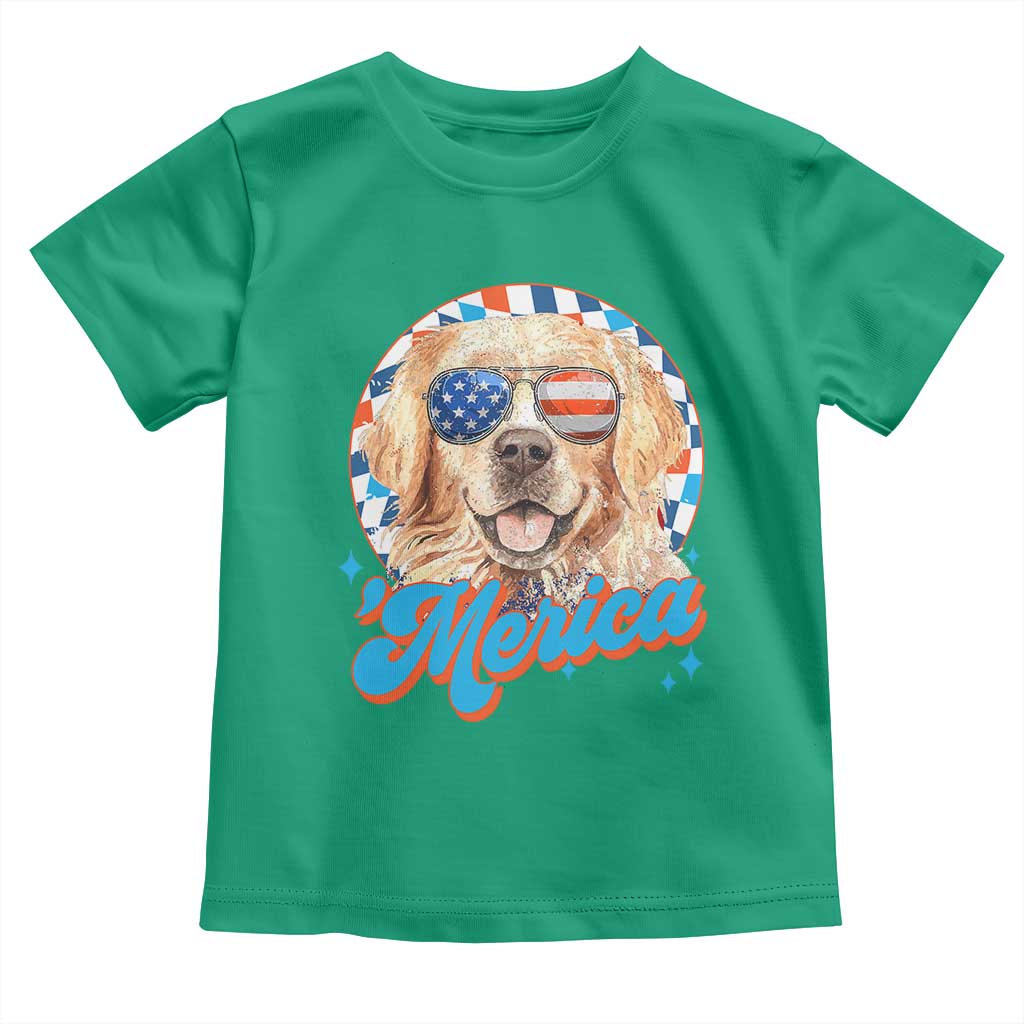 Funny Golden Retriever Merica Toddler T Shirt 4th of July Dog Mom Dad Patriotic USA Retro 90s TS10 Irish Green Print Your Wear