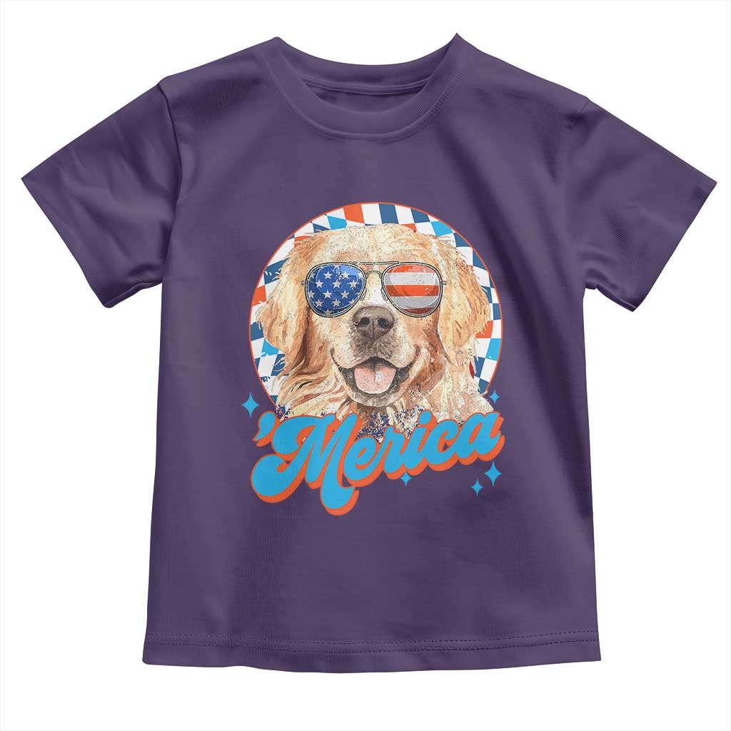 Funny Golden Retriever Merica Toddler T Shirt 4th of July Dog Mom Dad Patriotic USA Retro 90s TS10 Purple Print Your Wear
